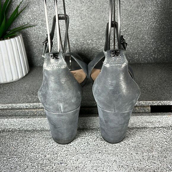 SAM EDELMAN | Yaro Ankle Strap Block Heel Sandals Metallic Pewter Size 9 - Picture 3 of 9